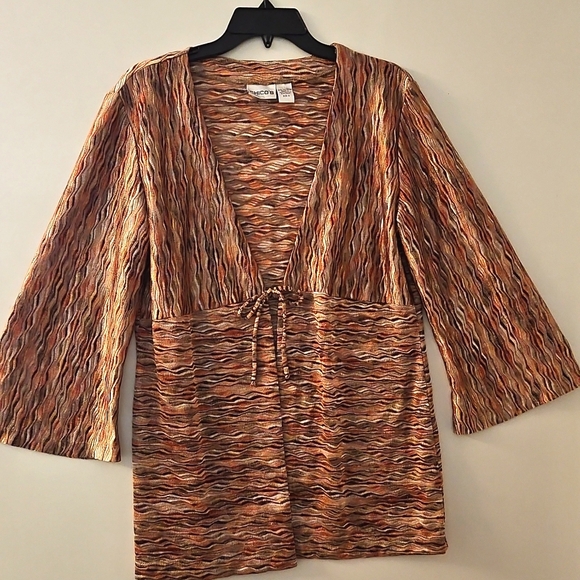 Chico's Tops - Chico's  multicolor abstract print tie front cardigan top sz.2 Med. 3/4 sleeves